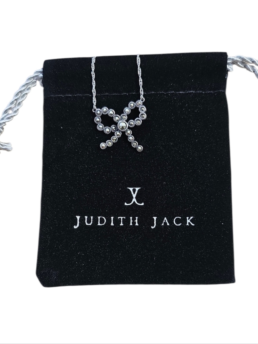 Judith Jack Sterling Silver 925 Marcasite Bow Necklace Vintage-Inspired EUC - Picture 5 of 7